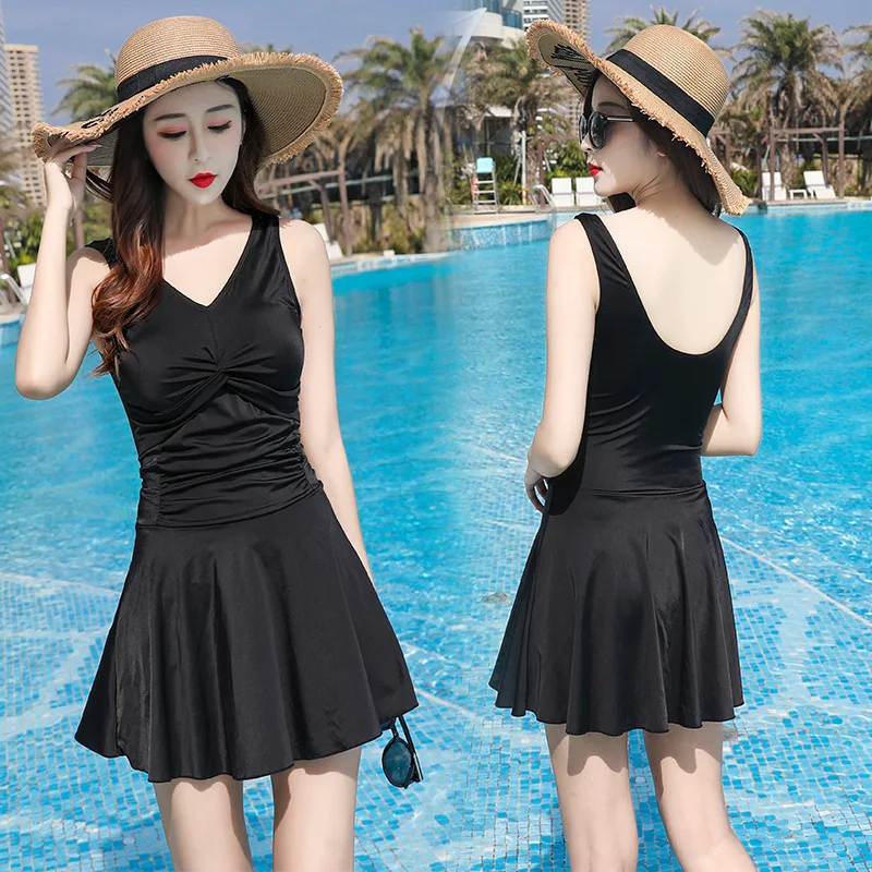 One Piece Swimsuit Swimming Suit for Women New Fashion Retro Japanese Style Backless Simple High-Waisted Beach Vacation