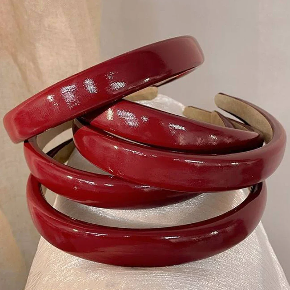 Retro Wine Red Face Wash Anti Slip Sponge Headband Fashion Temperament Hair Hoop Leather Sponge Headband for Woman Female Party