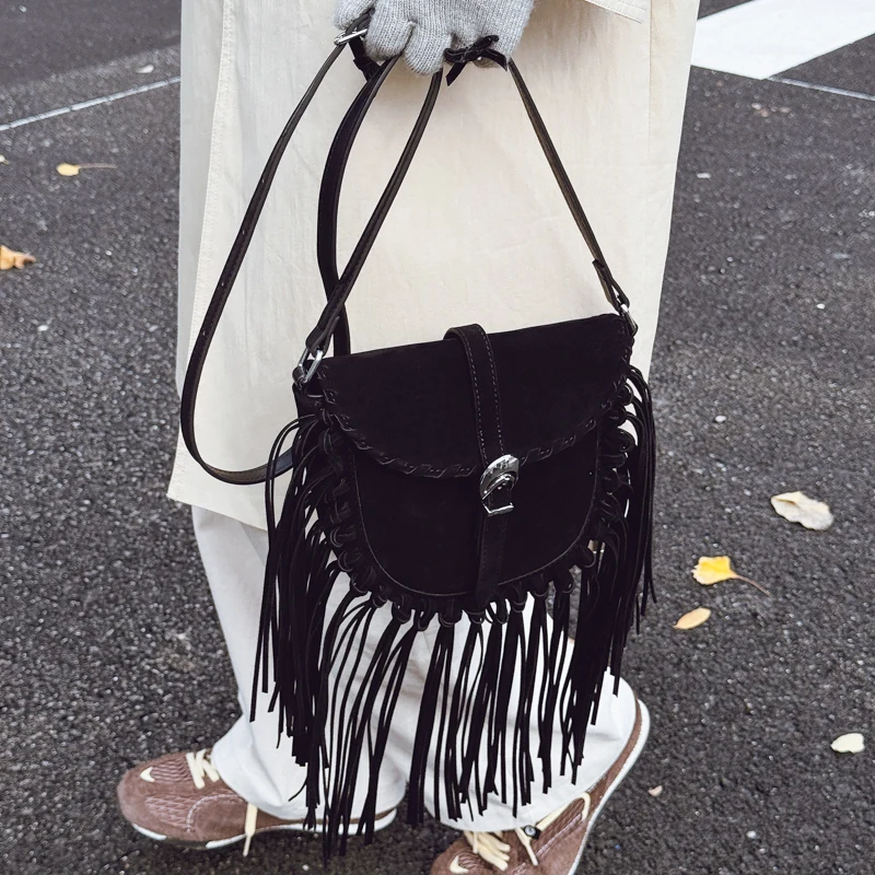 Torebki damskie w stylu vintage z imitacji zamszu, małe torebki crossbody z długim frędzlem, torebki na ramię, torebki do ręki na telefony, codzienne torebki crossbody.