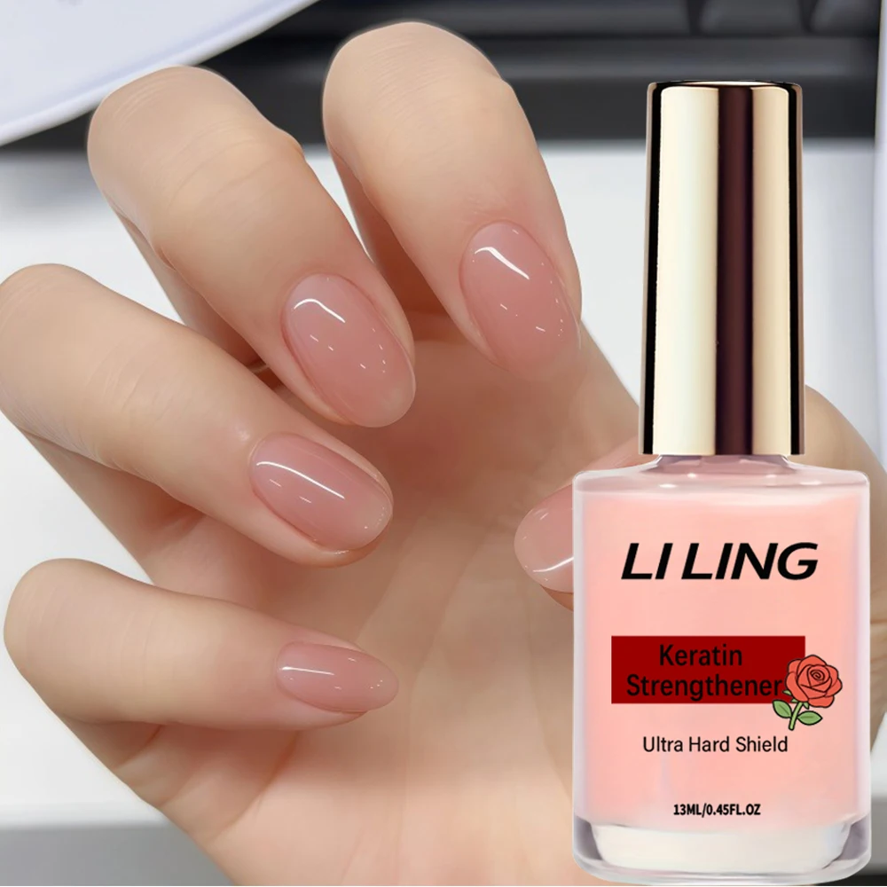 Nude Pink Strengthener: Keratin, Strengthens & Brightens, Quick-Dry, Sheer Jelly Crystal, Easy, Chip-Proof, Removable.
