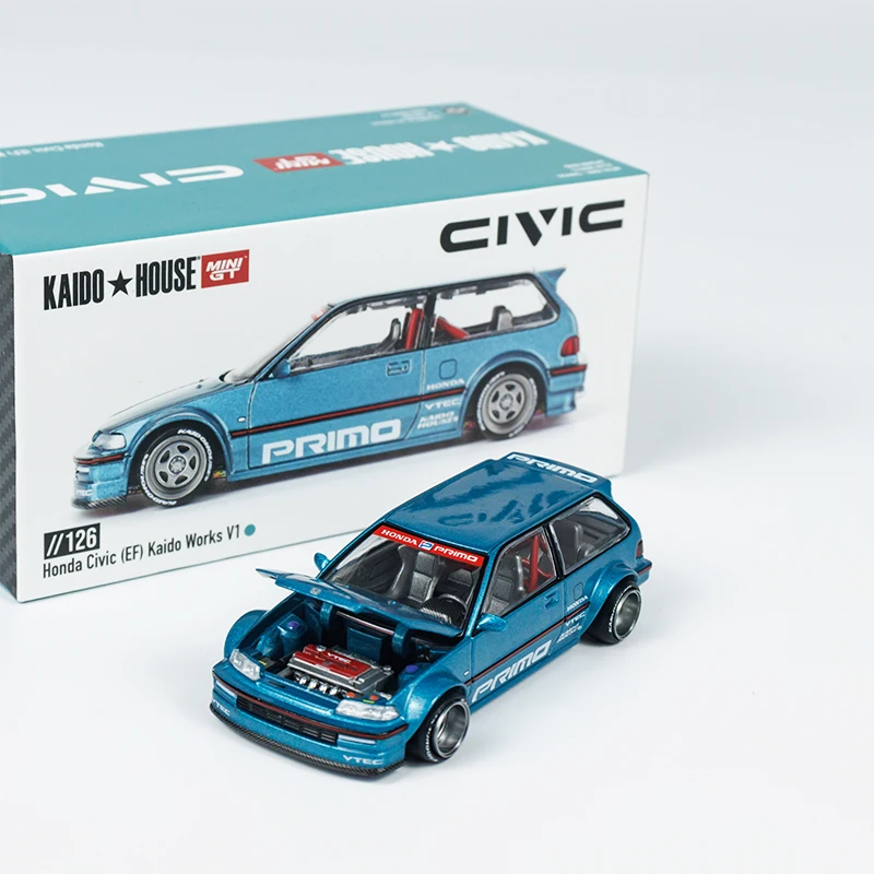 Kaido House + MINIGT 1:64 โมเดลรถ Civic V1 Open Cover Collection # KHMG126 สีฟ้า