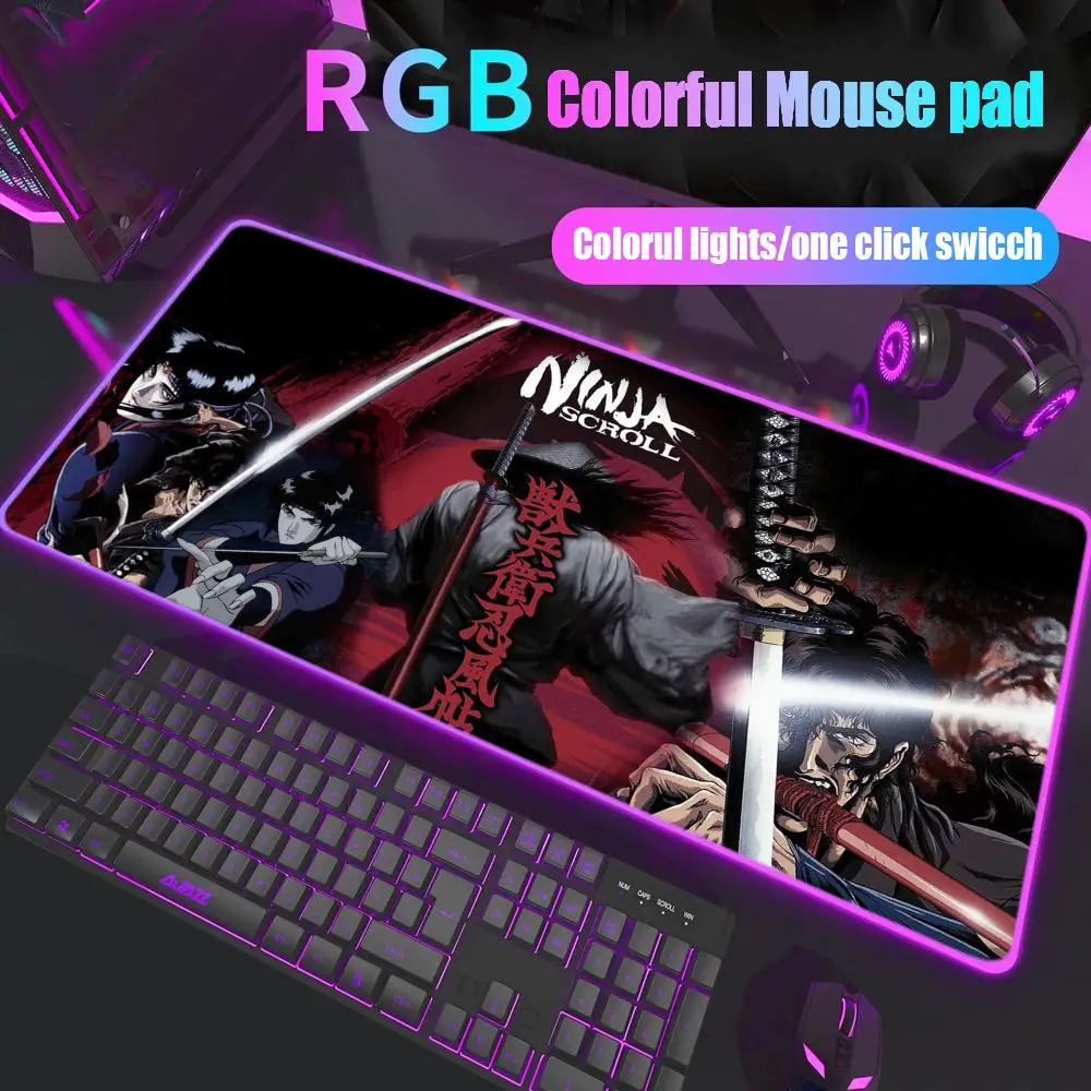 

Ninja Scroll Mouse Pad Gamer Rgb Desk Mat Back Light Led Mousepad Setup Gaming Accessories Deskmat Big Mousepad Backlight