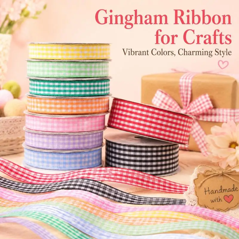 10 Yards 25/10mm Kariertes Baumwollband Hochzeits- und Weihnachtsdekoration DIY Nähstoff Handgemachtes Schleifenband Blumen-Geschenkverpackung – Detail 1