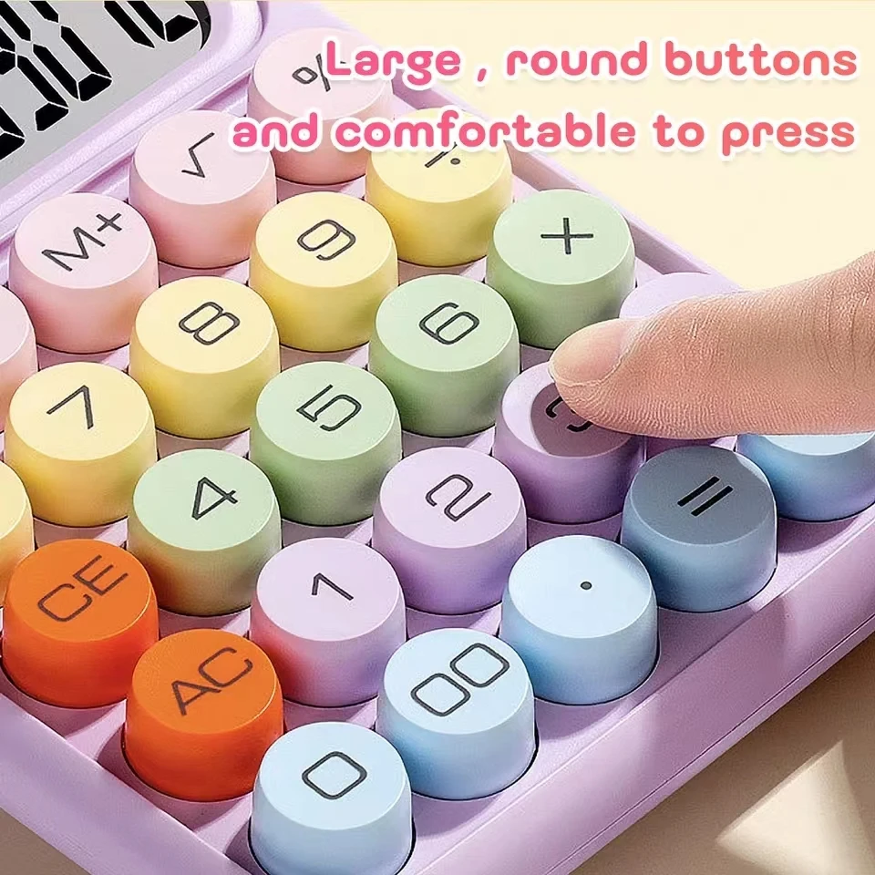 Calculadora de teclado mecânico bonito Candy Color, Papelaria Desktop, Escritório, 12 dígitos, 1pc