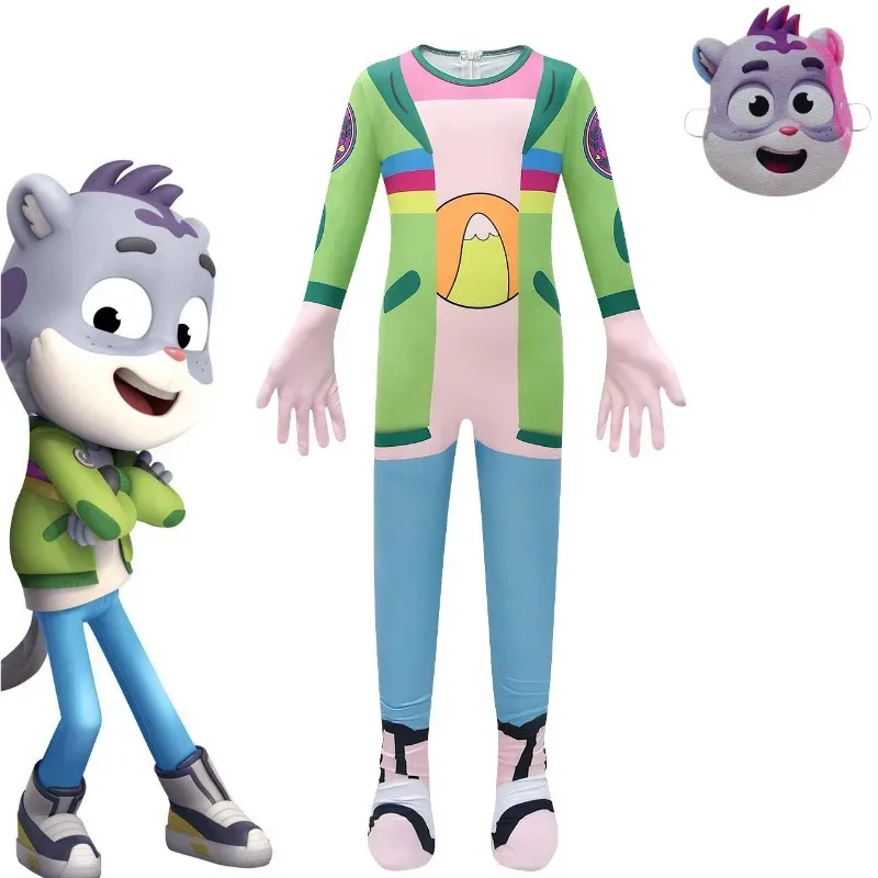 

qq023Fancy Halloween Costume Kids The Creature Cases Mask Jumpsuit Cosplay Snow Leopard Amur Anime Birthday Gift for Boy Gir