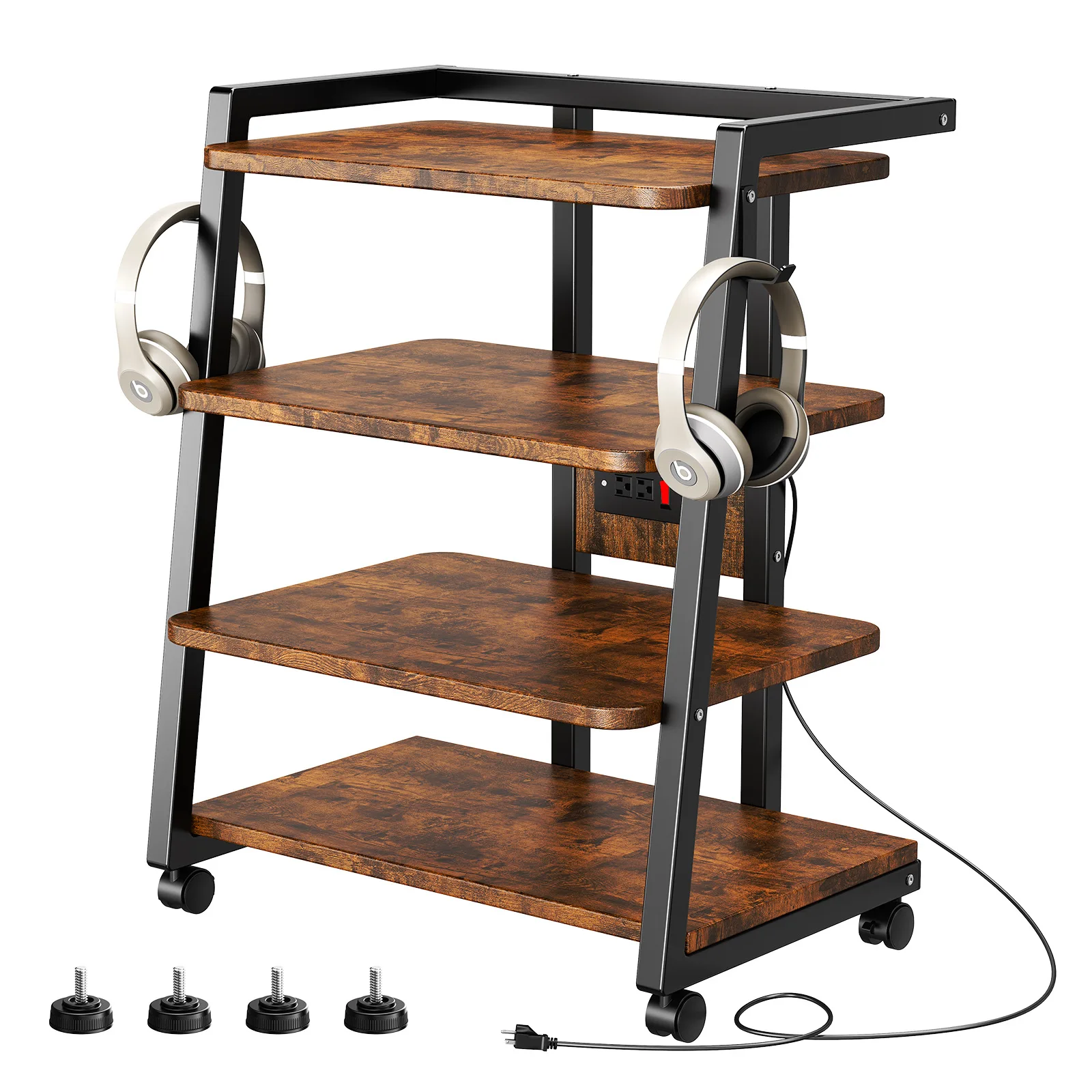 Cross-border foreign trade audio and video media bracket with US standard power strip shelf removable bedroom living room shelf