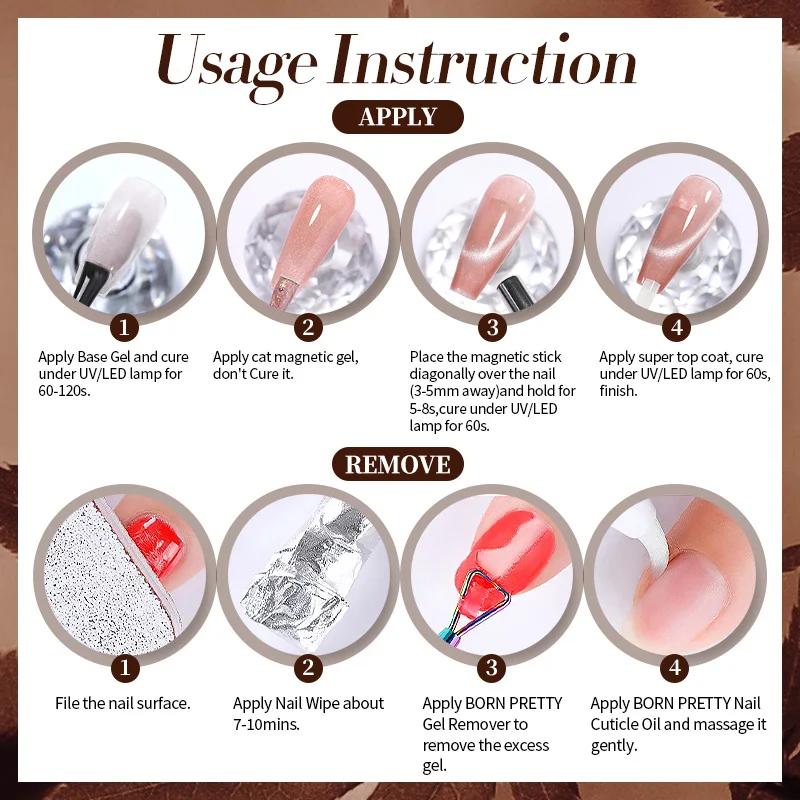 BORN PRETTY 10ml ウォーターライトキャットマグネティックジェル 10個入り ブラウンコーヒーカラー セミパーマネント ソークオフ UVジェル マニキュア ネイルアート バーニッシュ