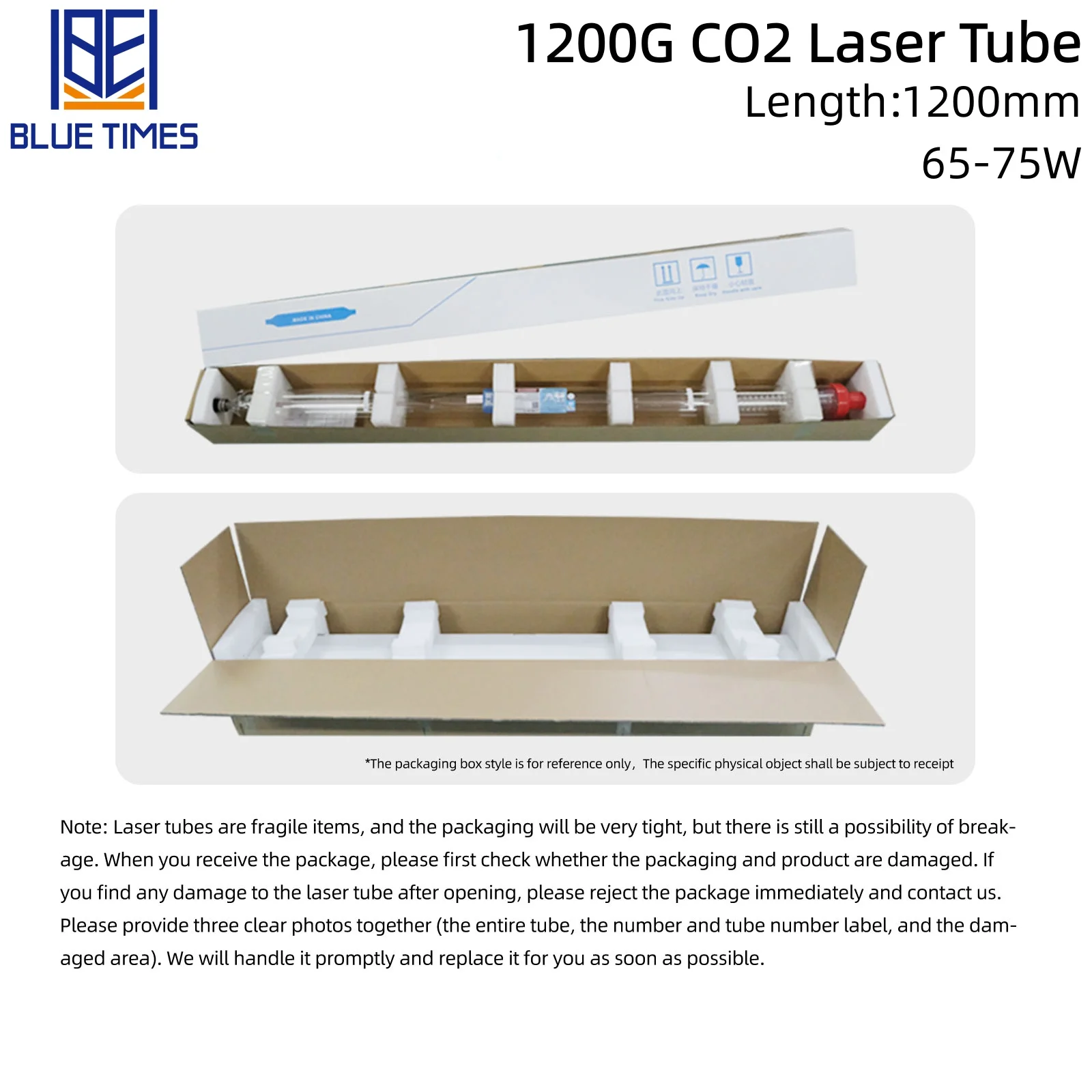 Bluetimes Yongli 65-75 واط CO2 أنبوب ليزر طول 1200 مللي متر ضياء 55 مللي متر مصباح ليزر زجاجي لقطع النقش بالليزر Co2 #6