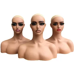 Cabeza de maniquí femenino de PVC con hombro para exhibición de pelucas y collares, accesorios de modelo de maquillaje europeo y americano