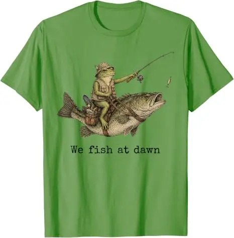 Frog Fishing We Fish At Dawn Bass Fisherman T-Shirt Y2k Lake Lovers Outdoor-Kleidung Herrenmode Ehemann Neuheit Geschenk Baumwolle – Detail 4
