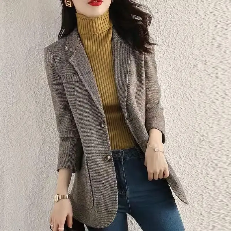 Blazer Women Autumn Turn-down Collar Long Sleeve Tops Coat  Korean Fashion Women's Coat Temperament Slim Fit Blazer Jacket