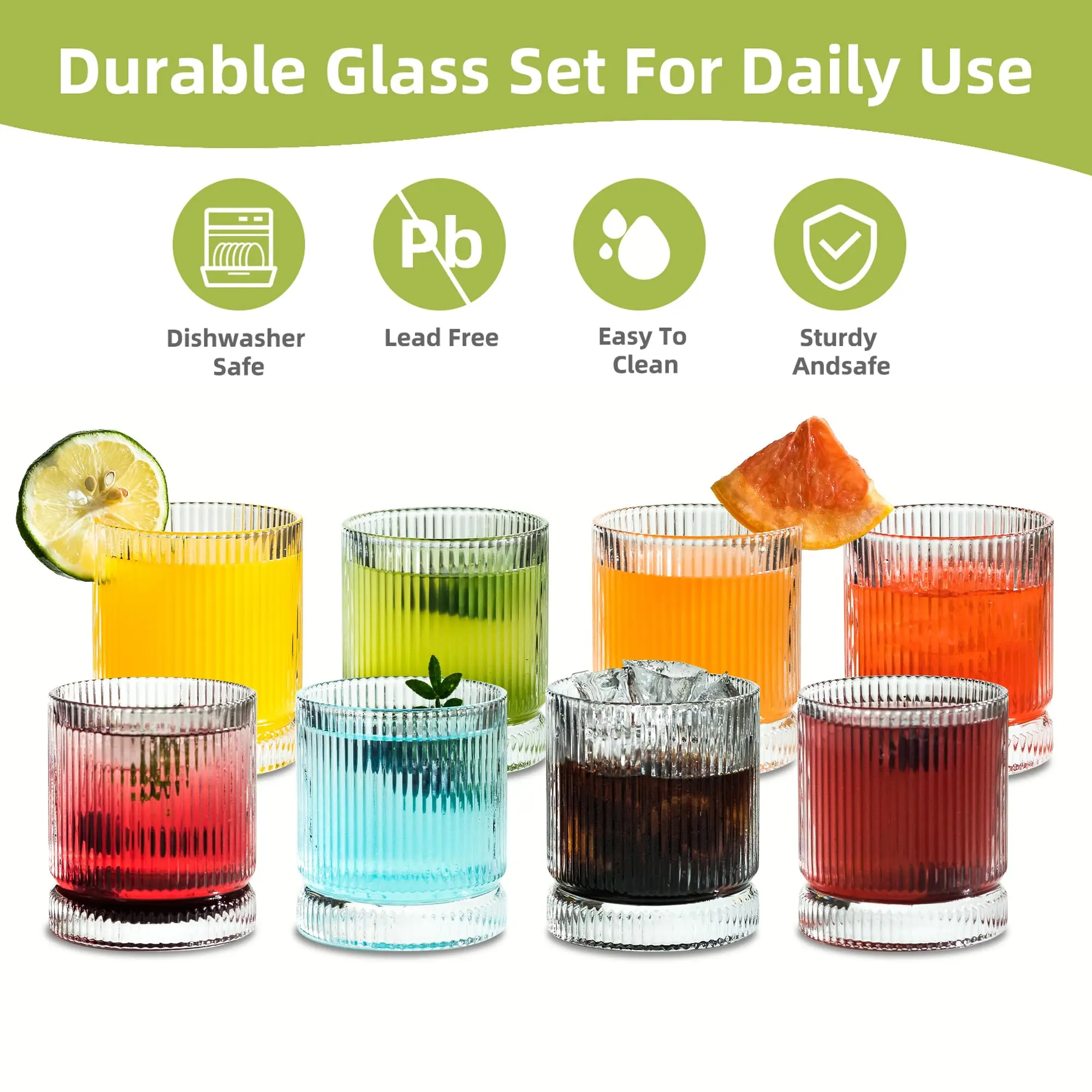 8PCS Vertical lines Glass Cup 8Oz Heat-resistant Latte Coffee Mug Cold Drinkware Water Cups  Beer Juice Cup Whiskey Wine Glass