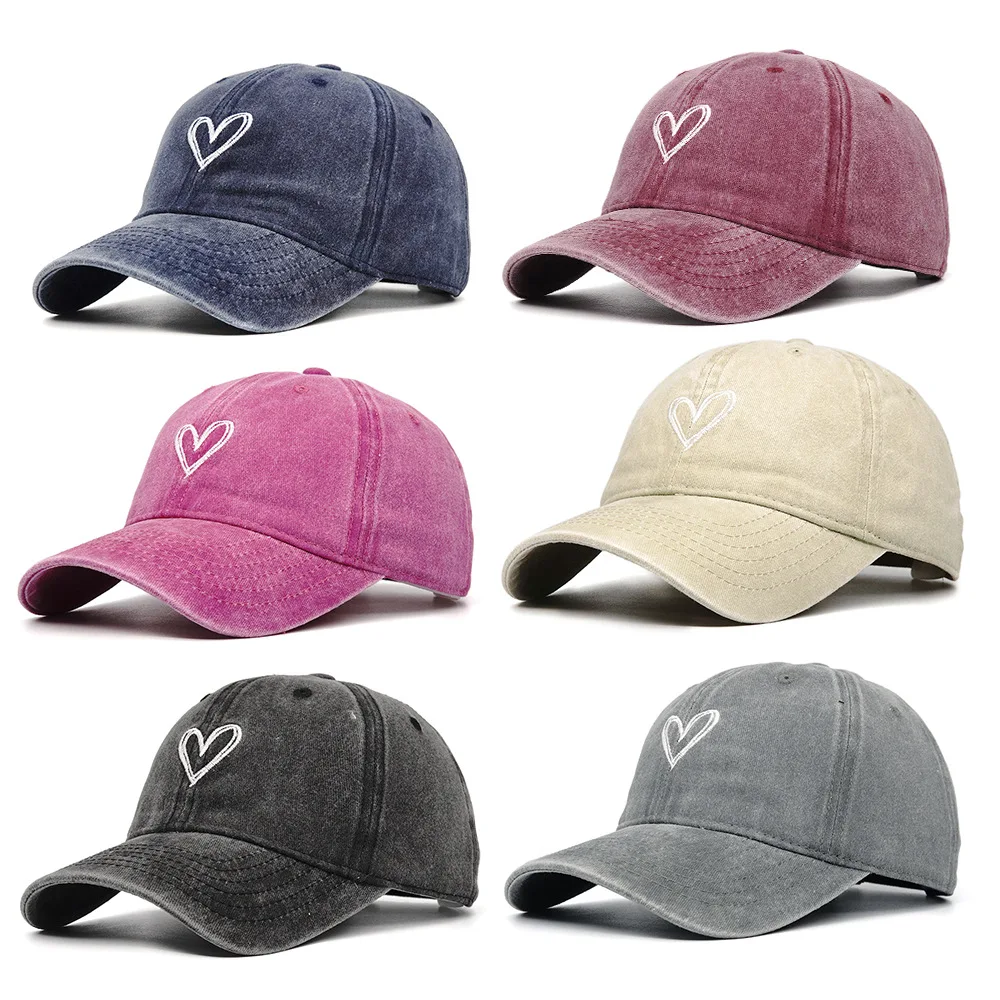 Unisex Retro Distressed Cotton Dad Hat Cute Heart Outline Design Lightweight Breathable Outdoor Fishing Visor Cap