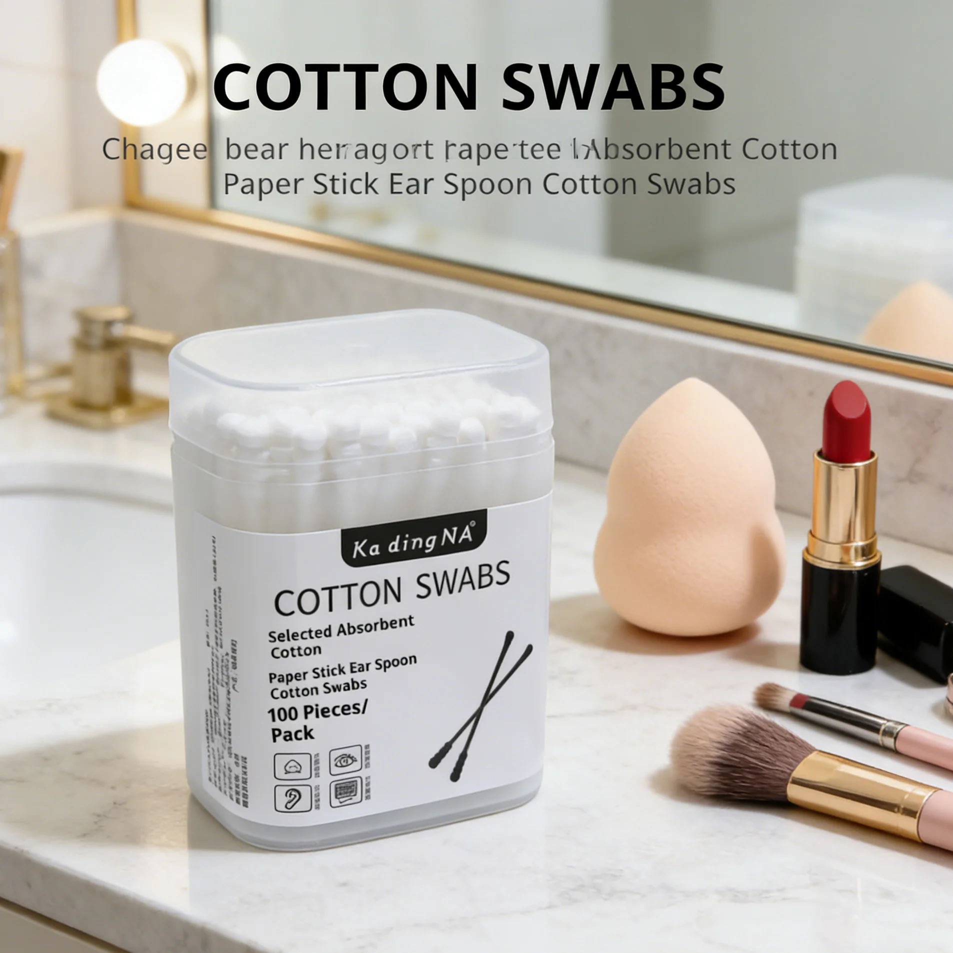 100 pieces of dual-headed cotton swabs with spiral cotton tips and ear pick design, ensuring cleanliness and hygiene.