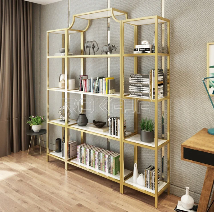 Luxury Golden Stainless Steel Entrance Book Shelf Bookcase Metal Display Rack Storage Holders & Racks