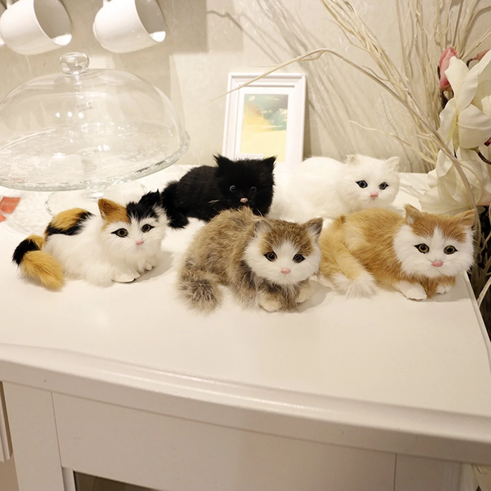 Simulated Animal Ornaments Plush Cat Model Furry Kitten Figurine Photography Display Window Prop for Home Decor Collectible Gift