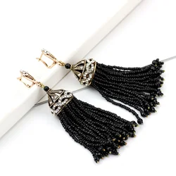 Sunspicems Vintage Handmade Long Bead Tassels Earrings for Women Turkish Ethnic Wedding Design Antique Gold Color Jewelry Gift