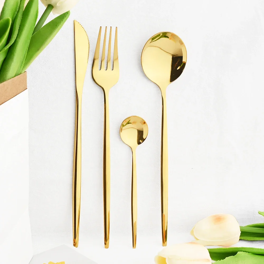 16pcs Mirror Durable Flatware Stainless Steel Cutlery Set Knife Coffee Spoon Fork Dinnerware Set Western Party Kitchen Tableware