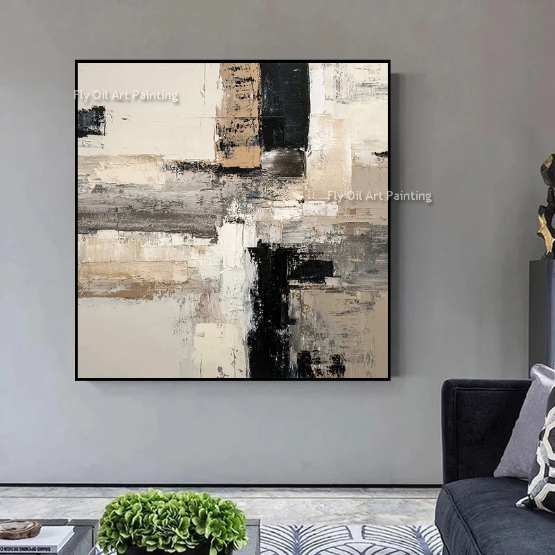 Neutral Earth Tone Impasto Abstract Oil Painting, Hand‑Painted Palette Knife Textured Canvas Wall Art