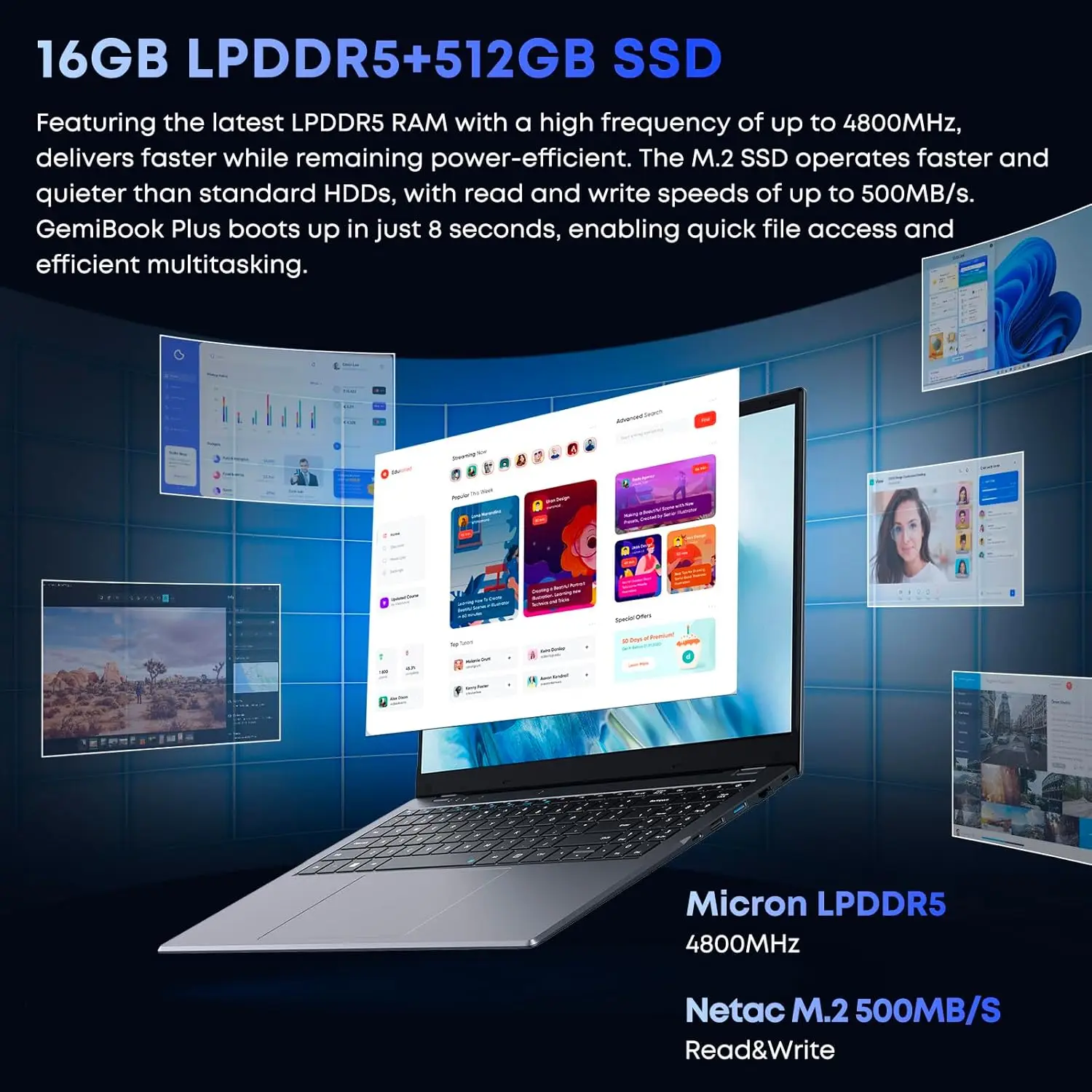 CHUWI GemiBook Plus portátil 15,6 ''FHD 1920x1080 16GB LPDDR5 512GB SSD Intel N100/N150 Alder Lake WiFi 6 Windows 11 portátiles