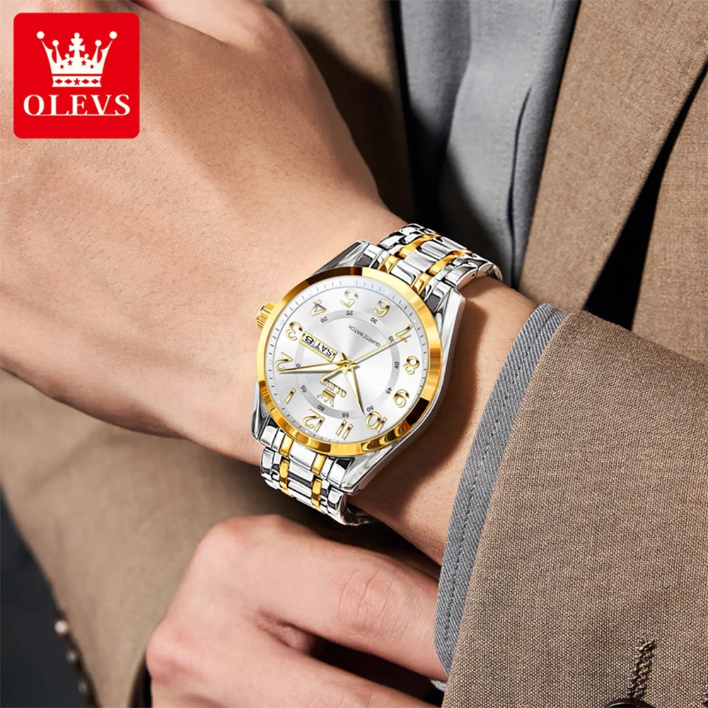 OLEVS 3666 رجل ساعة الأصلي الأرقام الرومانية ساعة كوارتز مقاوم للماء مضيئة المزدوج التقويم عرض الساعات للرجال الطلب الكبير جديد #2