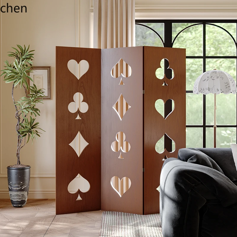 

ZML Vintage Folding Screen Retro Folding Screen Living Room Home Entrance Partition Artistic Screen