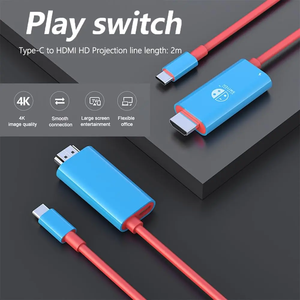 كابل USB إلى HDMI لنينتندو سويتش من النوع C إلى كابل تحويل محول HDMI يستبدل التبديل/OLED لشاشة عرض التلفزيون 1080P