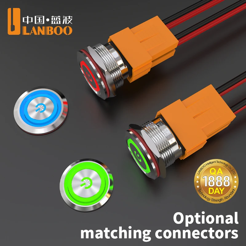 LANBOO LB22C Metal Pushbutton Switch—15A High Current—Momentary/Latching.Stainless Steel/Black Anodized Aluminum Options