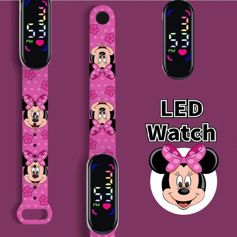 Disney Mickey Minnie children\'s Cartoon Anime Character Luminous Bracelet Watch LED Touch Waterproof Sports kids gifts watch