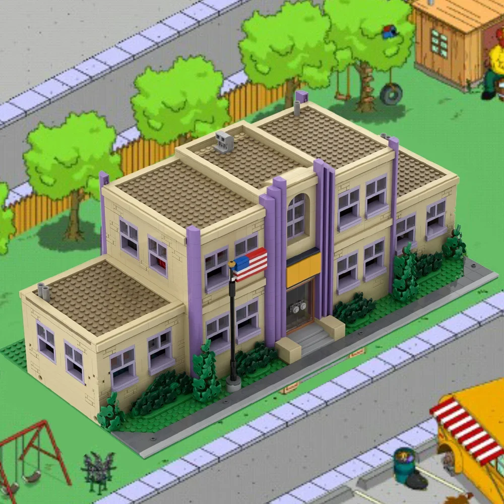 Gobricks MOC Grundschule Bausteine Modell Modulare Springfieldeds Taverne Ziegel Modulare Kirche Spielzeug für Kinder ift