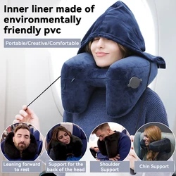 Neck Pillow Travel U-shaped Pillow Inflatable Pillow H Hooded Nap Pillow Outdoor Car Long-Distance Aircraft Neck Pillow