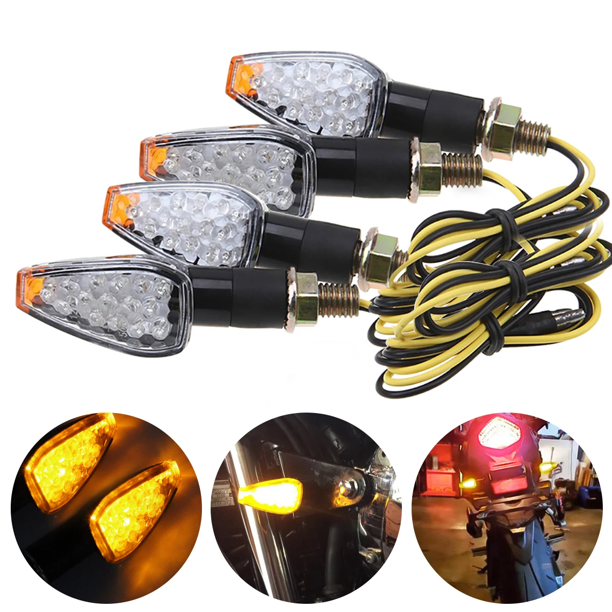 4pcs Universal Motorcycle LED Turn Signal Light Super Bright 15 LED Amber Indicator Blinker Fishscale Style Flashers Moto Access