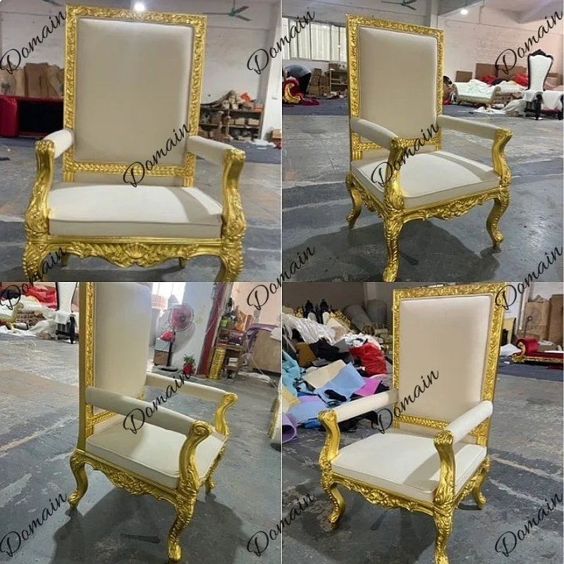 European Style Solid Wood Single Sofa Chair for Small Living Room, Gold Carved Armchair for Hotel Banquet