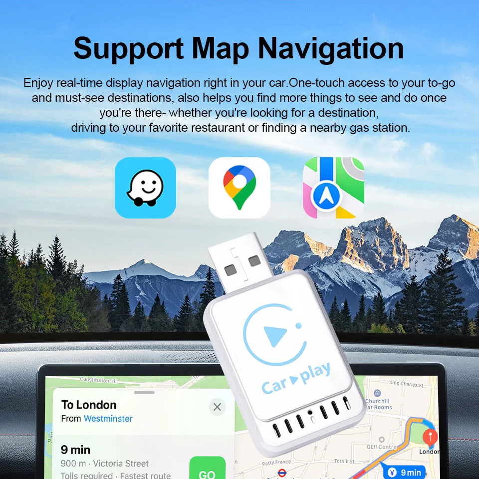 

Мини-бокс 2-в-1: беспроводной CarPlay и Android Auto, переходник с проводного на беспроводное подключение, автоматическое подключение, Bluetooth, Plug&Play