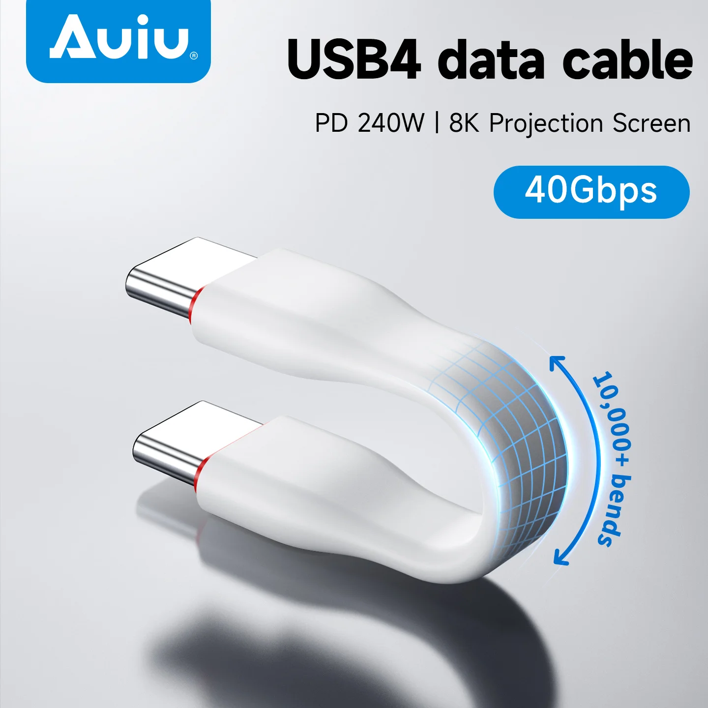 Auiu Type-C Data Cable, USB4 Full Function, Short Flat Cable for Fast Charging of Mobile Phones, 40Gbps Data Transmission, PD 24