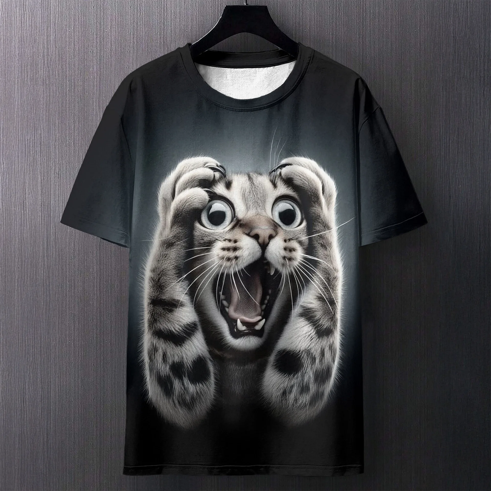 New Funny Angry Cat 3D Print T-Shirts Men Women Streetwear Tees Short Sleeve Round Neck T Shirt Harajuku Y2K Tops Men's Clothing