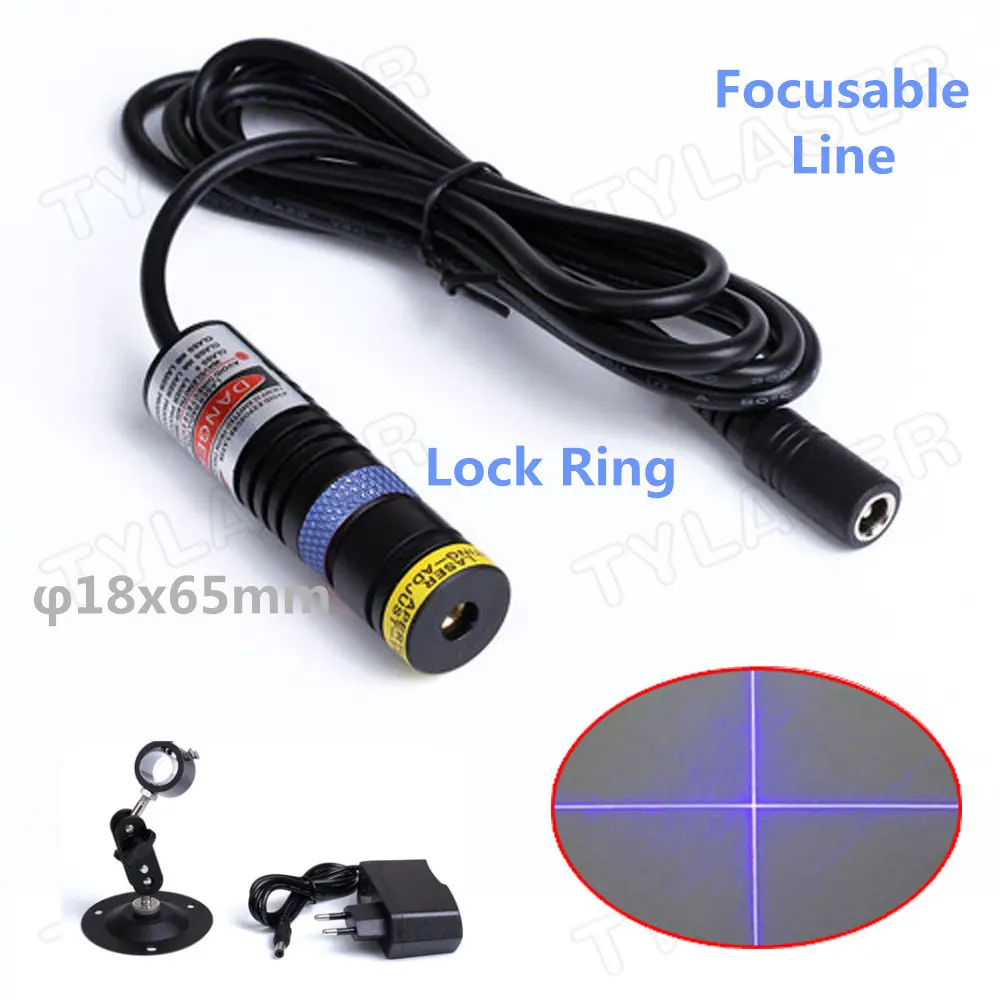 Glass Cross Line D18X65mm Focusable 405nm Blue 30mW 50mW 100mW Laser Module for Cutting Positioning Free with Standard Bracket