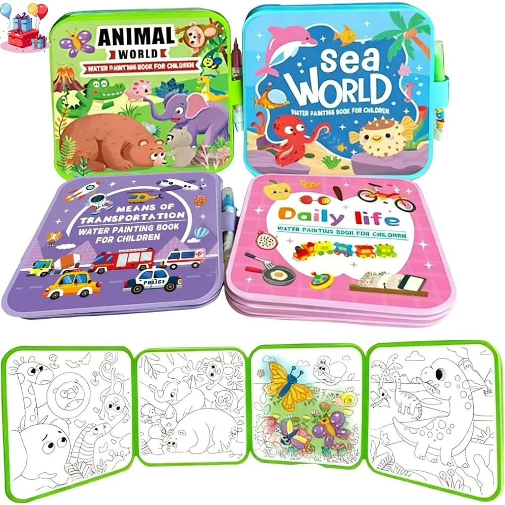 4 Style Water Painting Books Reusable Learning Drawing Toys With Magics Pen Creative Colouring Book Children Educational Toys