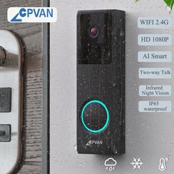 CPVAN-timbre de puerta inalámbrico con cámara de seguridad, dispositivo con vídeo, 2,4G, WiFi, 1080P, HD, IA, inteligente, impermeable, visión nocturna