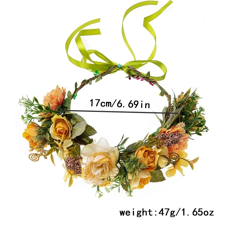 1 Pcs Flower Headband Head Roses Garland Hair Band Crown Boho Fabric Wreath Photo Props Festival Wedding Hair Accessories