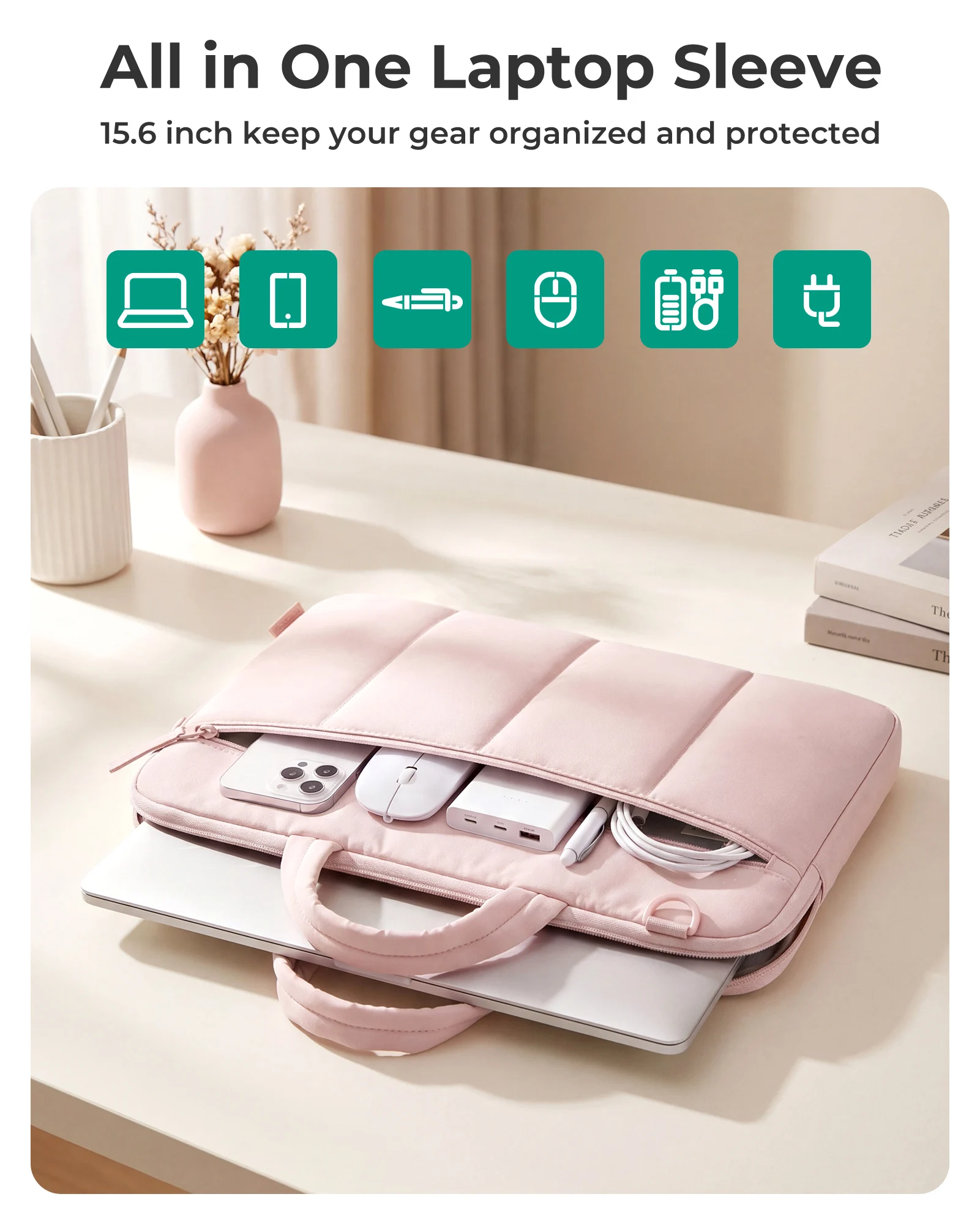 BAGSMART 15.6 inch Laptop Case Sleeve Lightweight Portable Computer Briefcase With Shoulder Strap Puffy 13.3in Laptop Bag