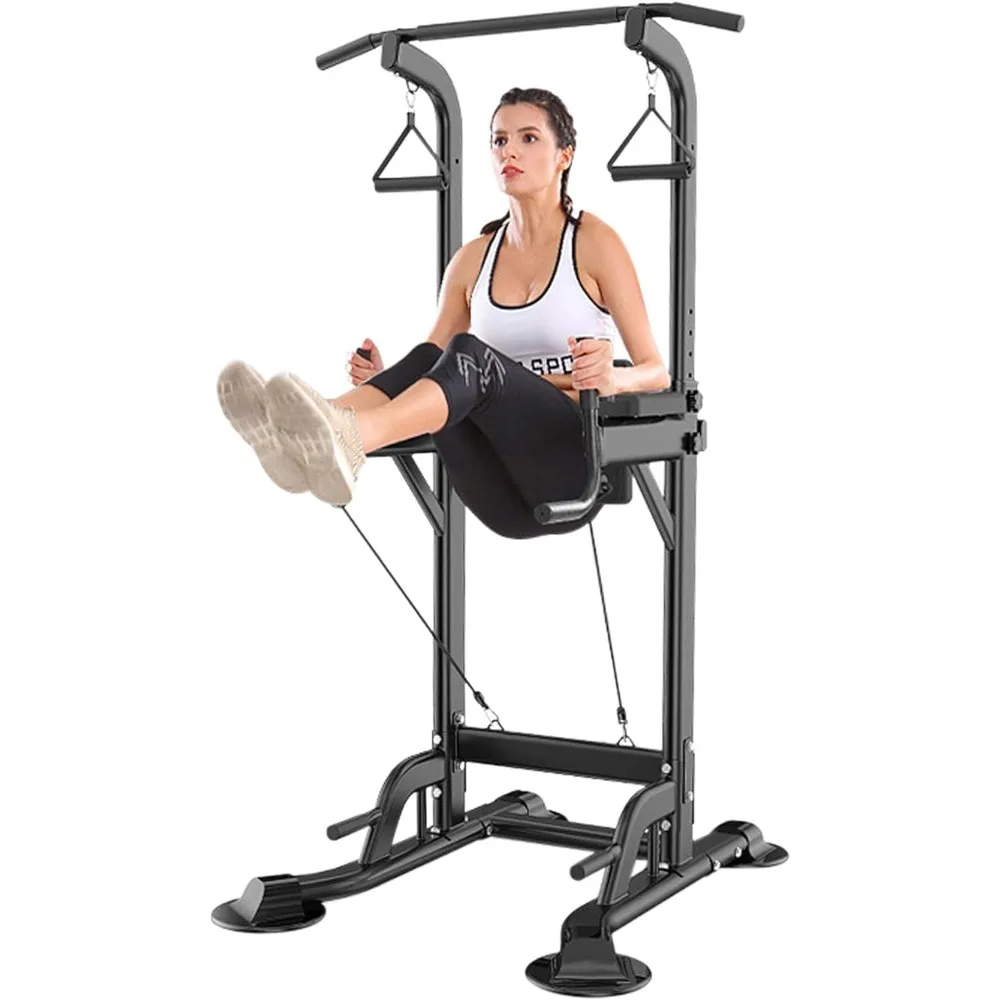 Height Adjustable Multi-Function Power Tower with Backrest Workout Dip Station Pull Up Bar Stand Fitness Strength