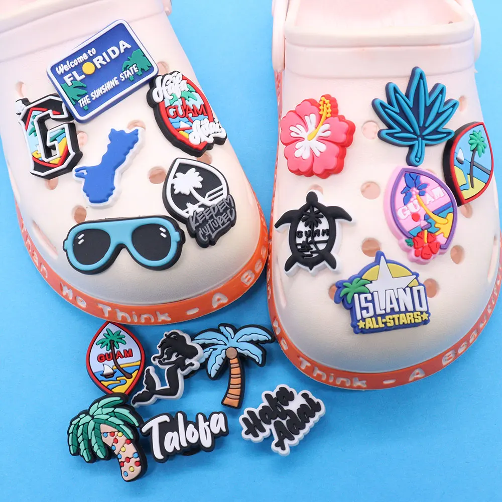 Good Quality 1pcs Coconut Tree Beach Flower Turtle PVC Shoe Charms Accessories Sandal Shoes Buckle Ornaments For Kids Party Gift