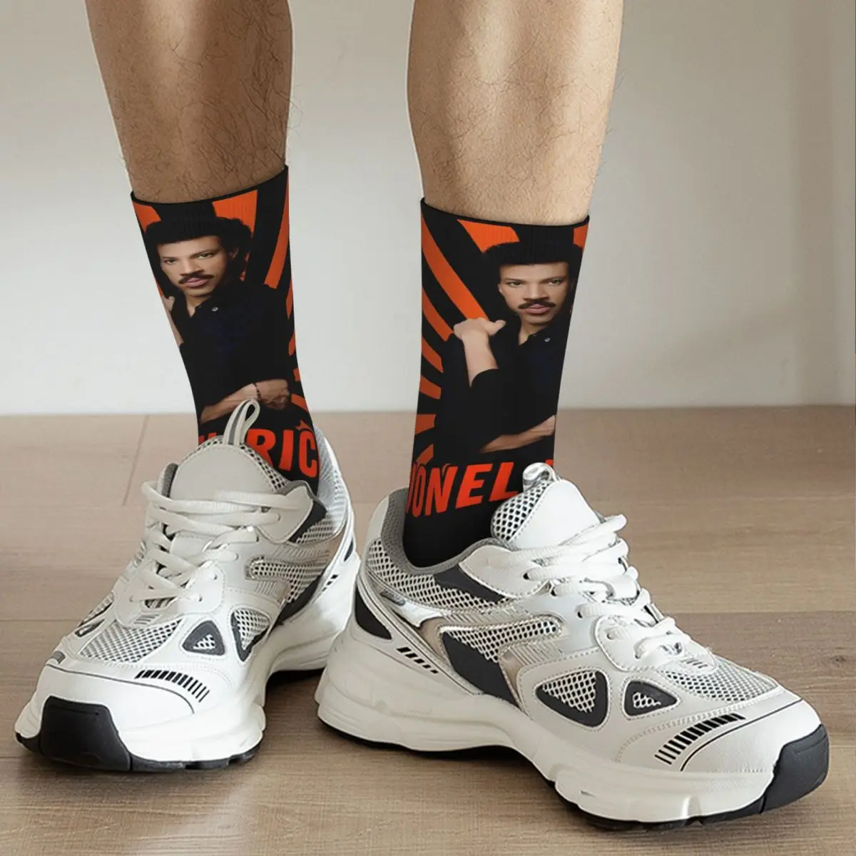 Colorful Retro Lionel Richie Rapper Singer Design Basketball Crew Socks Product All Seasons 70s 80s Music Soft Middle Tube Socks