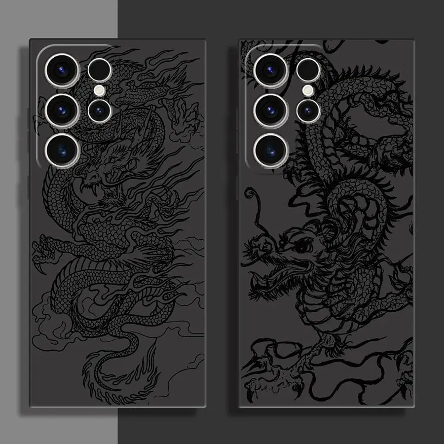 

Черный мягкий чехол для телефона Samsung Galaxy S23 Ultra S25 Edge S21 FE S20 S24 Plus Cool Dragon