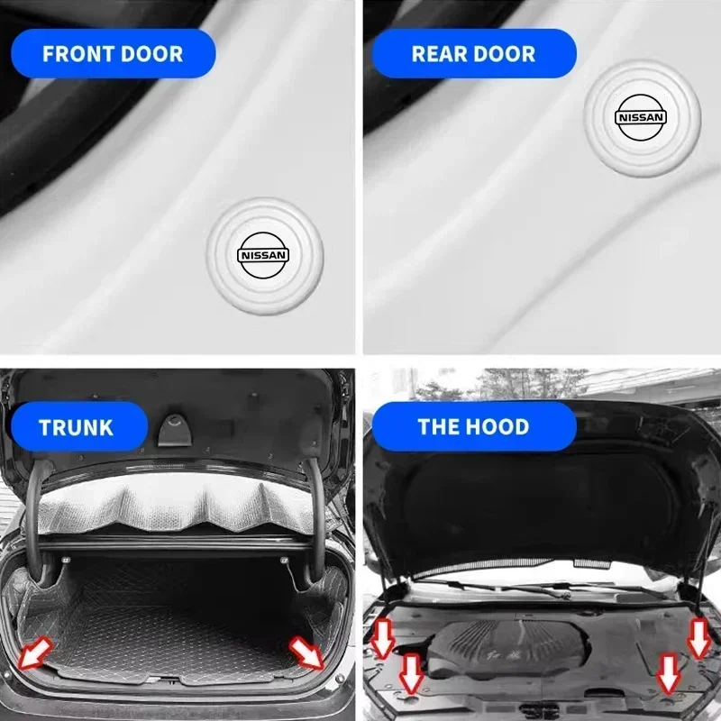 1/2/4Pcs Car Door Silent Gasket Shock-absorbing Stickers For Nissan X-trail Qashqai Note Juke Sentra Patrol Almera Navara Leaf