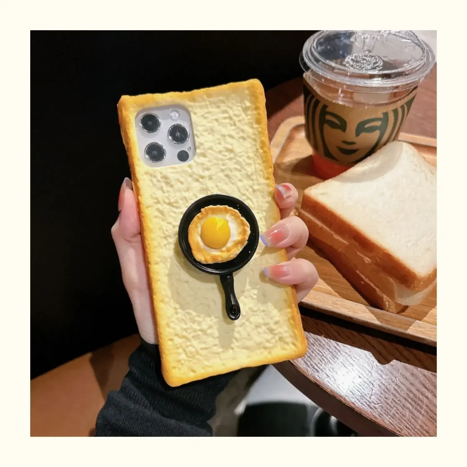 

Creative 3D butter toast bread suitable for iPhone 15 14 13 12 11 Pro Max phone case phone holder pan cookie egg.