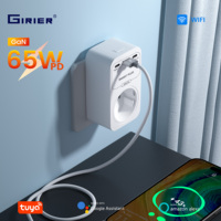 GIRIER Tuya Smart WiFi Power Plug with GaN Fast Charger 65W PD Fast Charging USB-A USB-C Ports EU/FR/UK/US Plug Works with Alexa