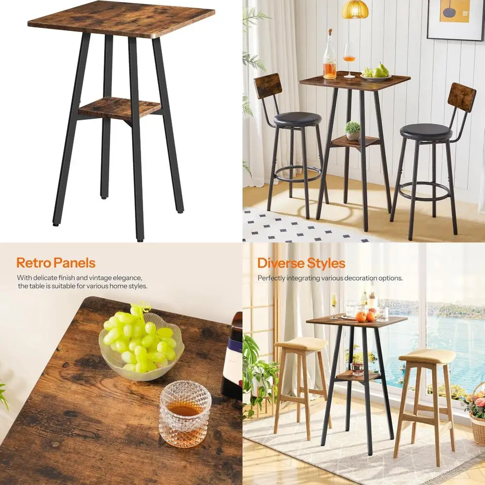 طاولة بار HOOBRO، طاولة حانة عالية الطبقتين، طاولة ارتفاع مضادة مع مساحة تخزين، طاولة طعام صغيرة للمطبخ، طاولة بار عالية 36.6 #1