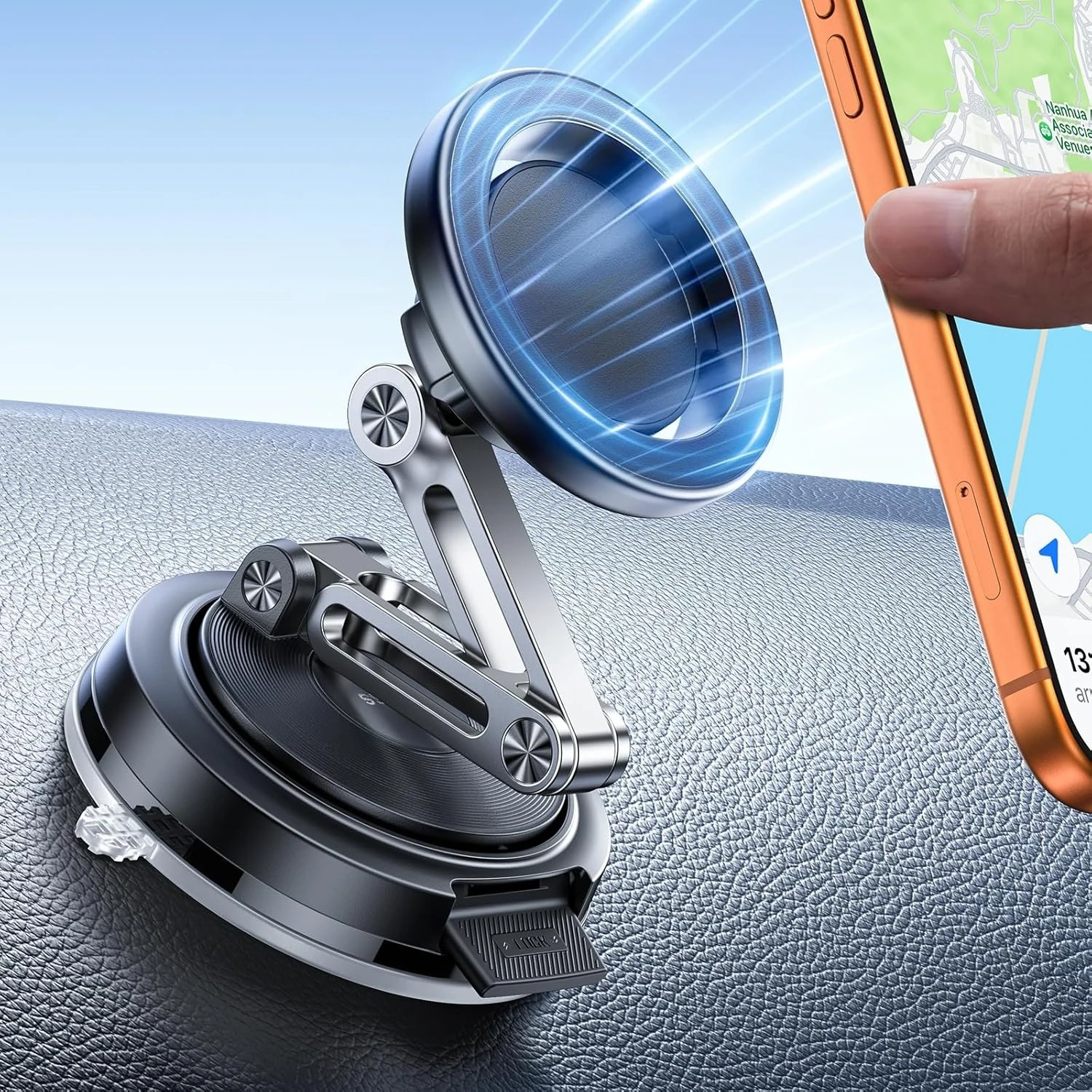 

Vacuum Magnetic Phone Holder with Replaceable Suction Cup, Adsorbs Dashboard/windshield, 360° Rotation, Foldable Design
